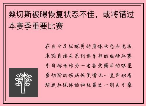 桑切斯被曝恢复状态不佳，或将错过本赛季重要比赛